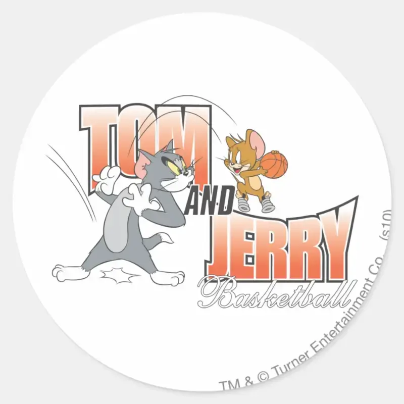Tom And Jerry Basketball 3 Classic Round Sticker Tom And Jerry Basketball 3 Classic Round Sticker