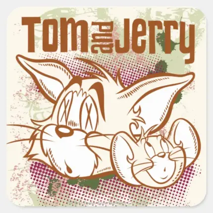 Tom And Jerry Brown And Green Square Sticker