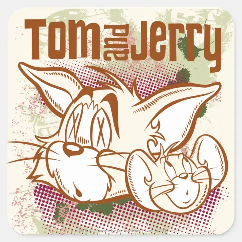 Tom And Jerry Brown And Green Square Sticker