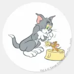 Tom And Jerry Feed The Cat Classic Round Sticker