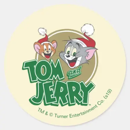 Tom And Jerry Holiday Logo Classic Round Sticker
