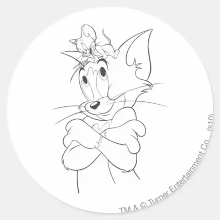Tom And Jerry On Head Classic Round Sticker