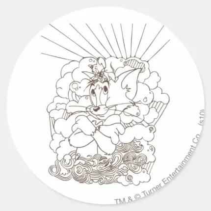 Tom And Jerry Outline Classic Round Sticker