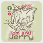 Tom And Jerry Pink And Green Square Sticker