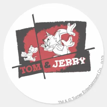 Tom And Jerry Red And Black Classic Round Sticker