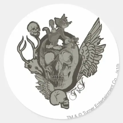 Tom And Jerry Skull Classic Round Sticker