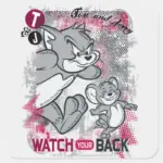 Tom And Jerry Watch Your Back Square Sticker