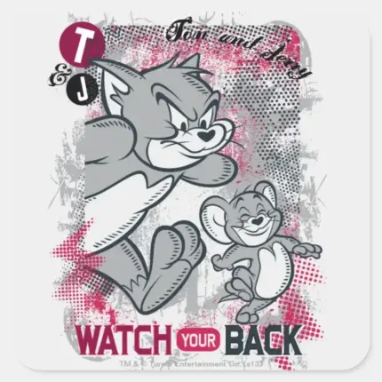 Tom And Jerry Watch Your Back Square Sticker