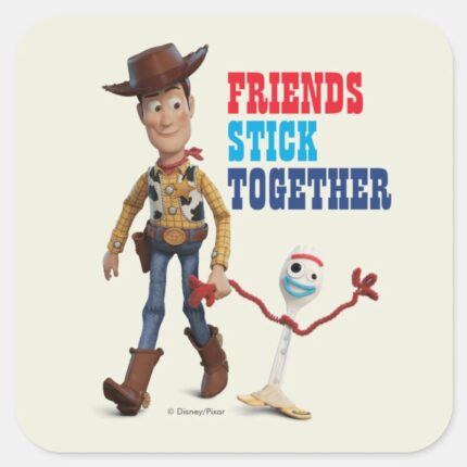 Toy Story 4 Woody Forky Walking Together Square Sticker