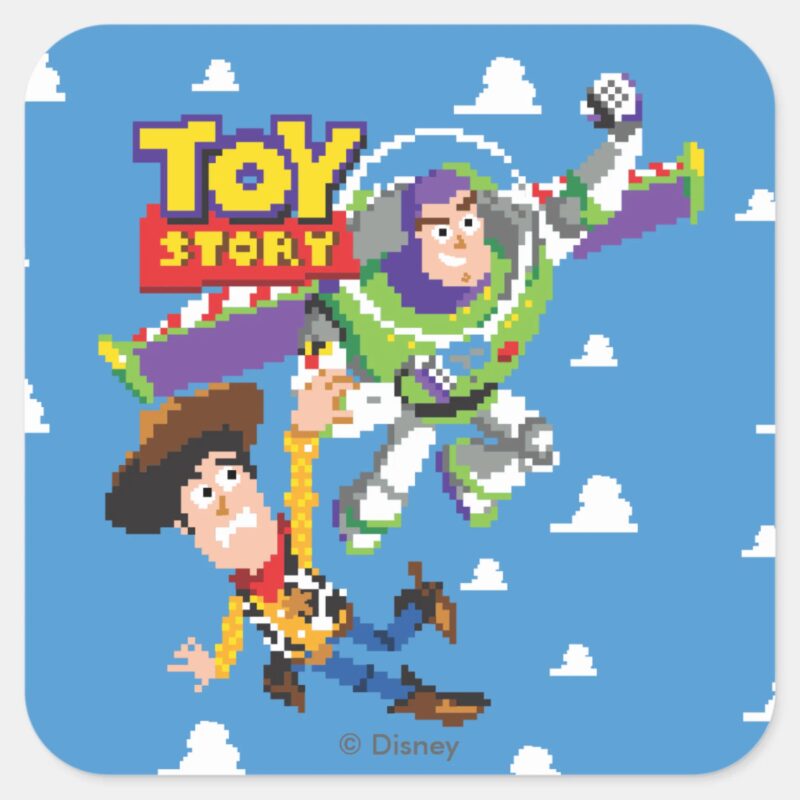 Toy Story 8Bit Woody And Buzz Lightyear Square Sticker