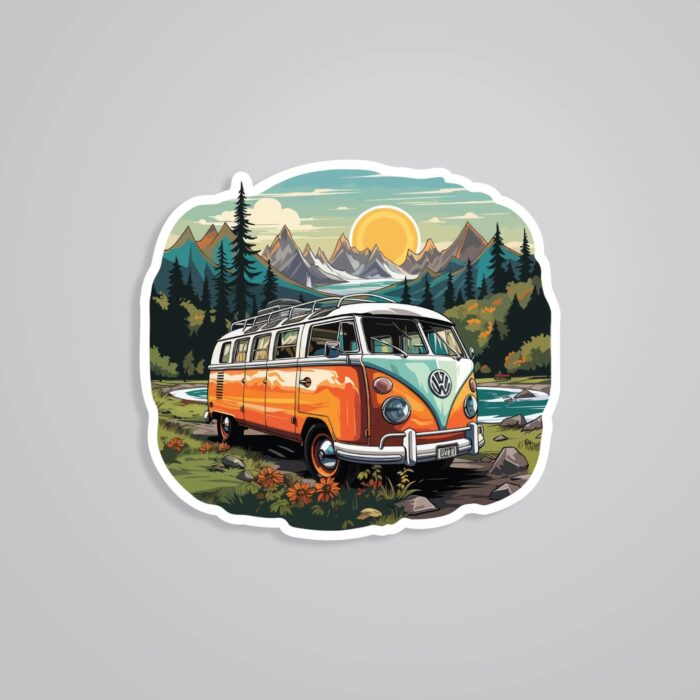Whimsical Caravan Mountain View Travels Stickers