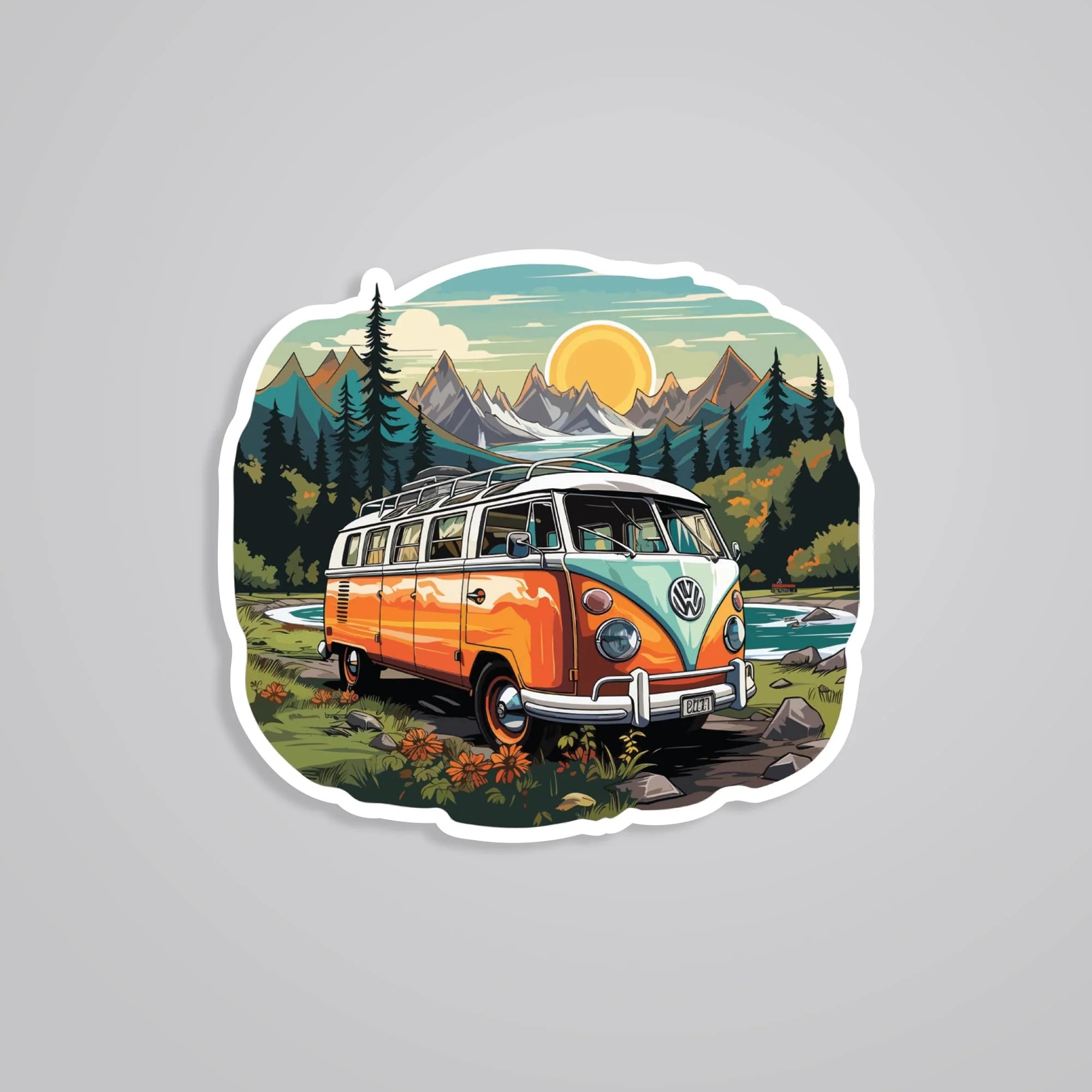 Whimsical Caravan Mountain View Travels Stickers