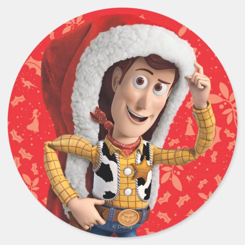 Woody In Santa Hat Classic Round Sticker Woody In Santa Hat Classic Round Sticker