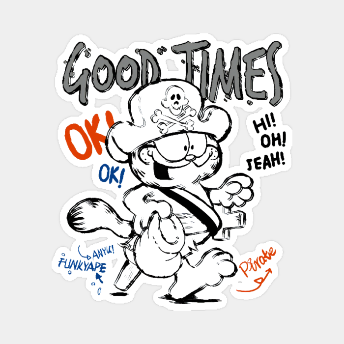 Good Times Pirate Captain Garfield Fun Sticker