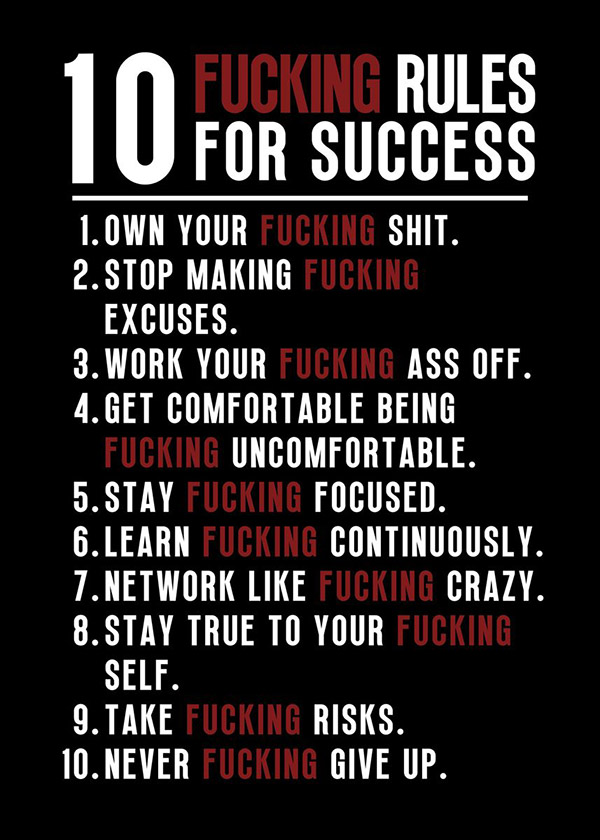 10 Fucking Rules for Success motivational Quote Poster