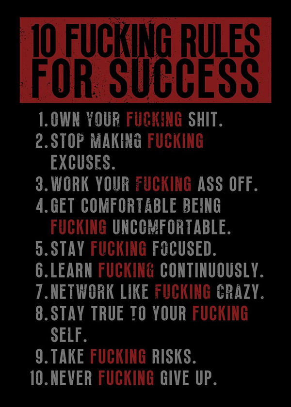 10 Fucking Rules for Success motivational Quote Poster