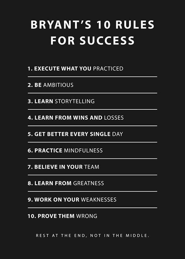 10 Rules for Success Bryant motivational Quote Poster
