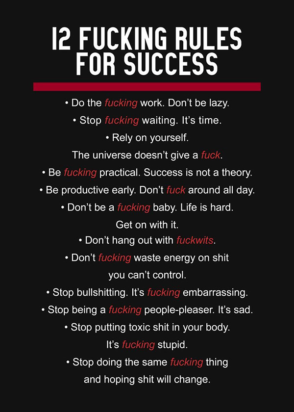 12 Fucking Rules for Success motivational Quote Poster