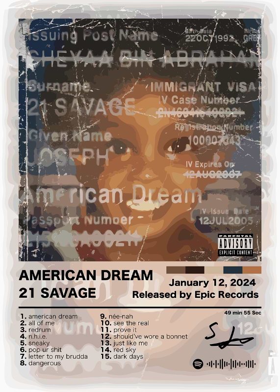 21 Savage American Dream Music Poster