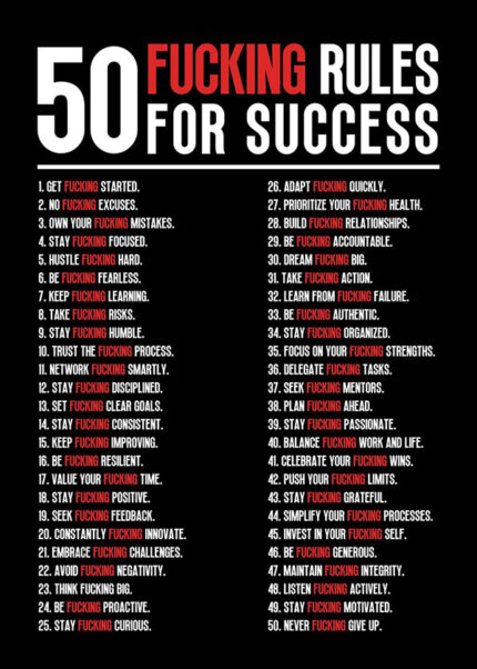 50 Fucking Rules for Success motivational Quote Poster