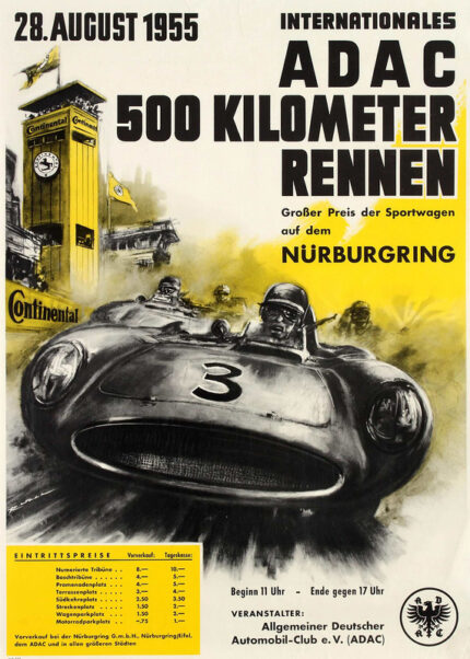 ADAC 500 Kilometer Rennen 28 August 1955 Nurburgring Poster
