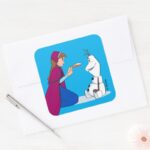 Ana Giving Olaf Carrot Nose Square Sticker