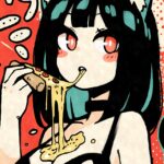 Anime Girl Eating Pizza Poster