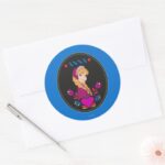 Anna Portrait In Black Circle Classic Round Sticker