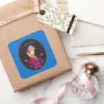 Anna Portrait In Black Circle Square Sticker