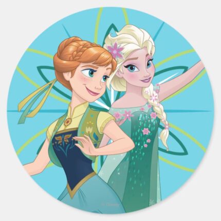 Anna And Elsa Celebrate Sisterhood Classic Round Sticker