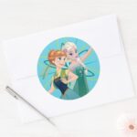 Anna And Elsa Celebrate Sisterhood Classic Round Sticker