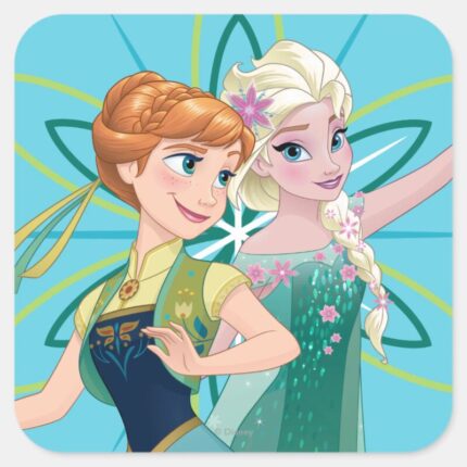 Anna And Elsa Celebrate Sisterhood Square Sticker