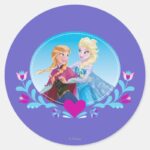 Anna And Elsa Embracing Classic Round Sticker