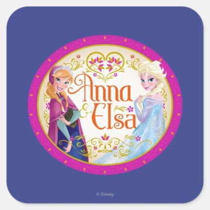 Anna And Elsa Floral Frame Square Sticker