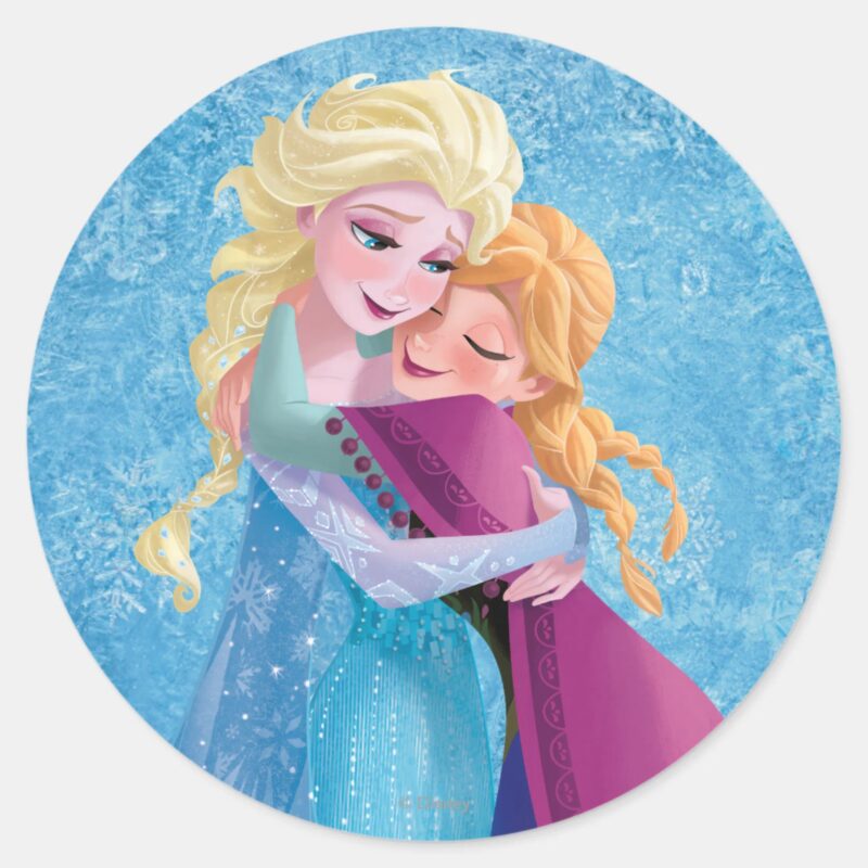 Anna And Elsa Hugging Classic Round Sticker
