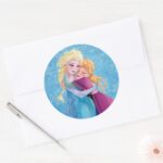 Anna And Elsa Hugging Classic Round Sticker