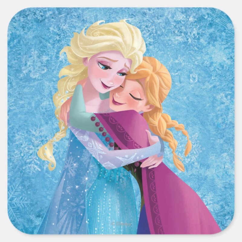 Anna And Elsa Hugging Square Sticker
