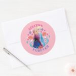 Anna And Elsa Sisters With Flowers Classic Round Sticker
