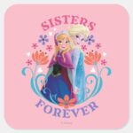 Anna And Elsa Sisters With Flowers Square Sticker