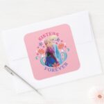 Anna And Elsa Sisters With Flowers Square Sticker
