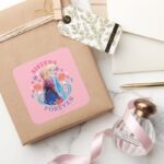 Anna And Elsa Sisters With Flowers Square Sticker