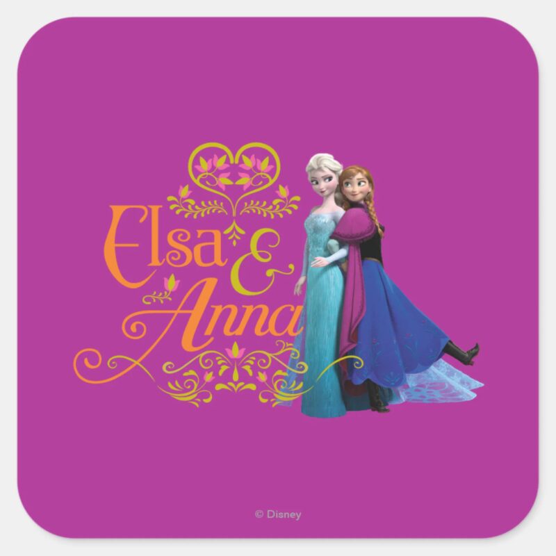 Anna And Elsa Standing Back To Back Square Sticker