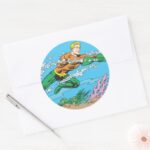 Aquaman Dashes Thru Water Classic Round Sticker