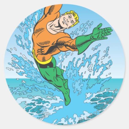 Aquaman Jumps Out Of Sea Classic Round Sticker
