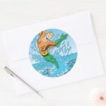 Aquaman Jumps Out Of Sea Classic Round Sticker