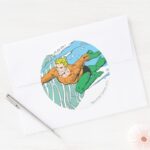 Aquaman Leaps Left Classic Round Sticker