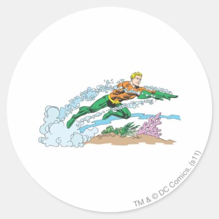 Aquaman Leaps Over Coral Classic Round Sticker