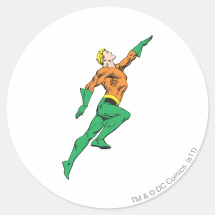 Aquaman Leaps Up Classic Round Sticker