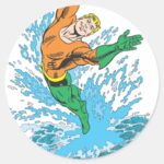 Aquaman Leaps In Wave Classic Round Sticker