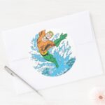 Aquaman Leaps In Wave Classic Round Sticker